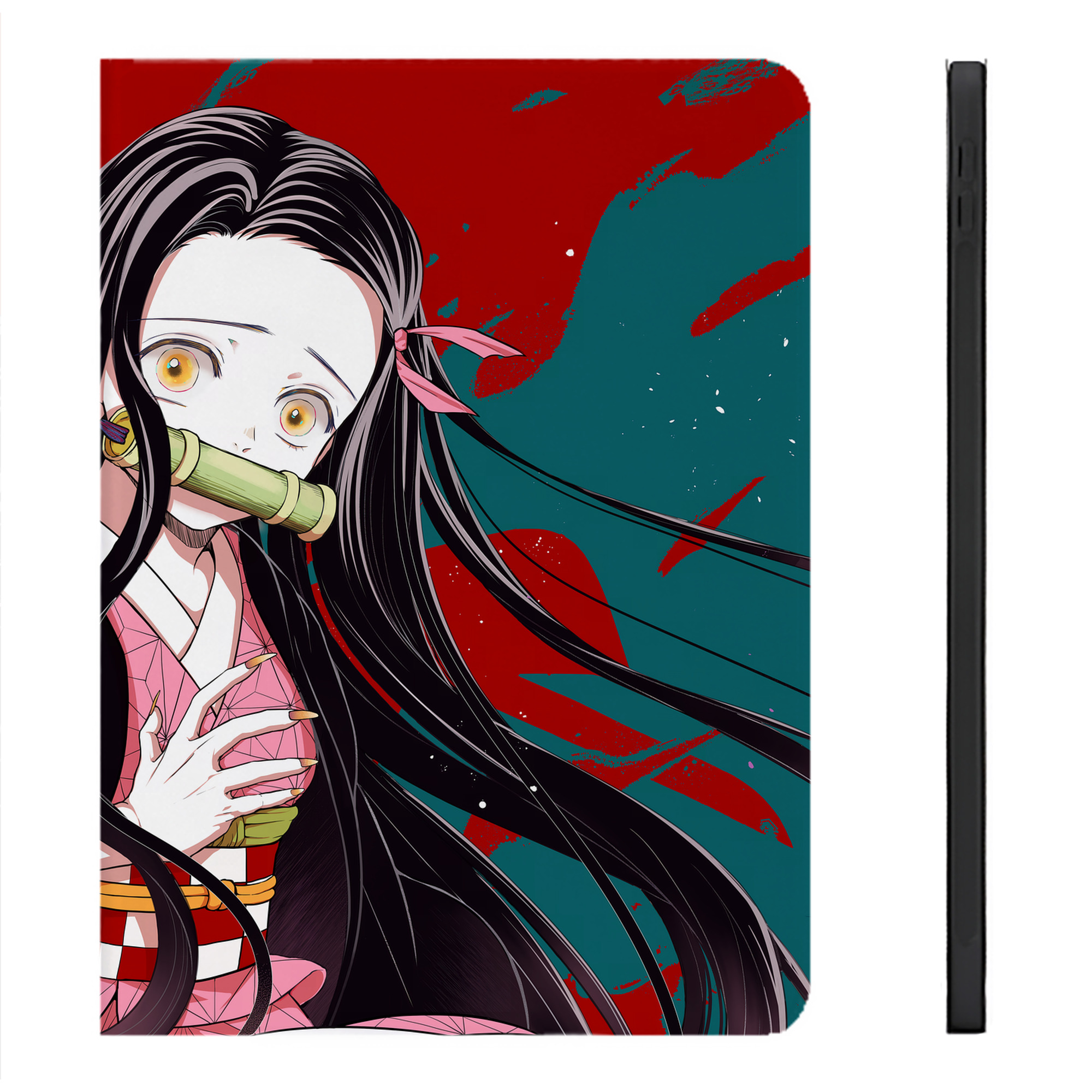 （画像用） 鬼滅の刃（きめつのやいば）竈門 禰󠄀豆子／かまど ねずこ Kamado Nezuko IPadケース ペンホルダー付き ブックスタイルデザイン